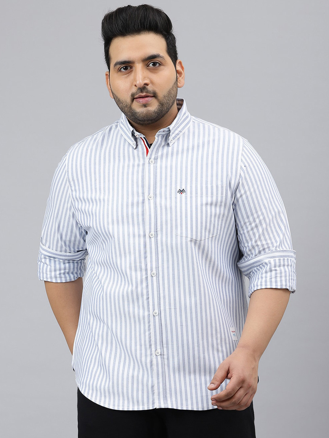 

Thomas Scott Plus Size Men Blue Striped Casual Shirt