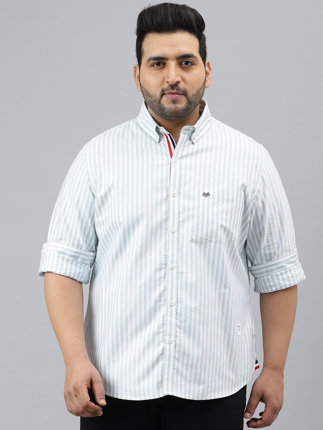 

Thomas Scott Men Green Pinstripes Striped Casual Shirt