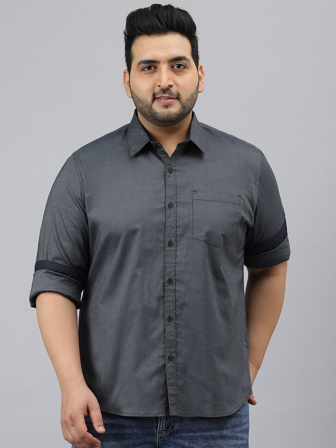 

Thomas Scott Plus Size Men Charcoal Casual Shirt