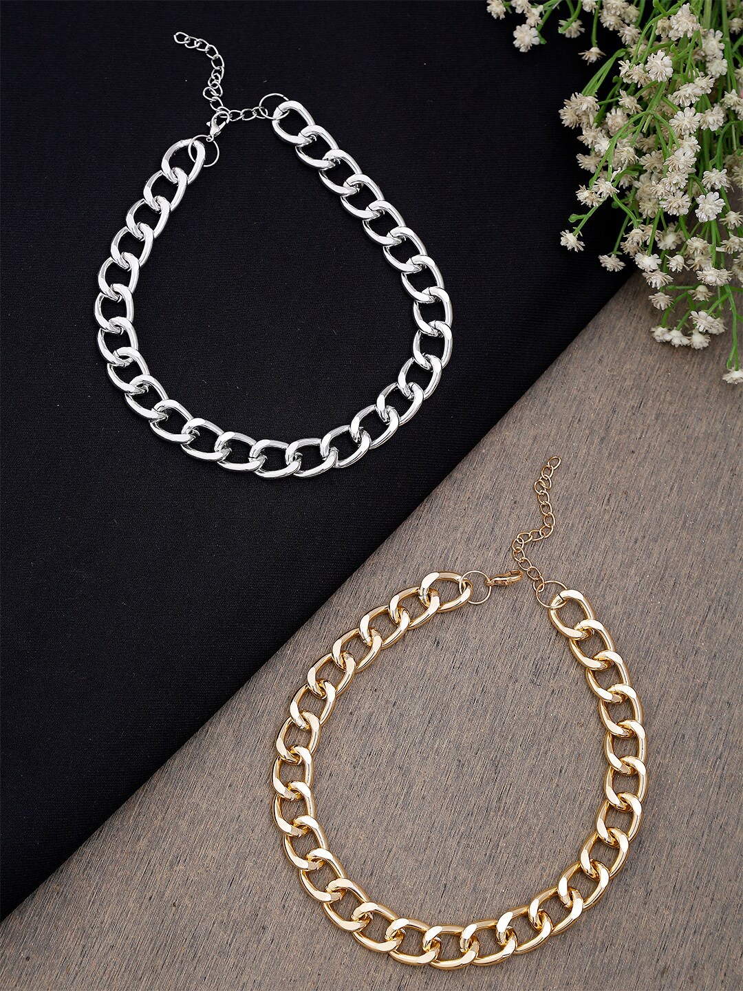 

YouBella Pack of 2 Linked Chain Necklace, Gold