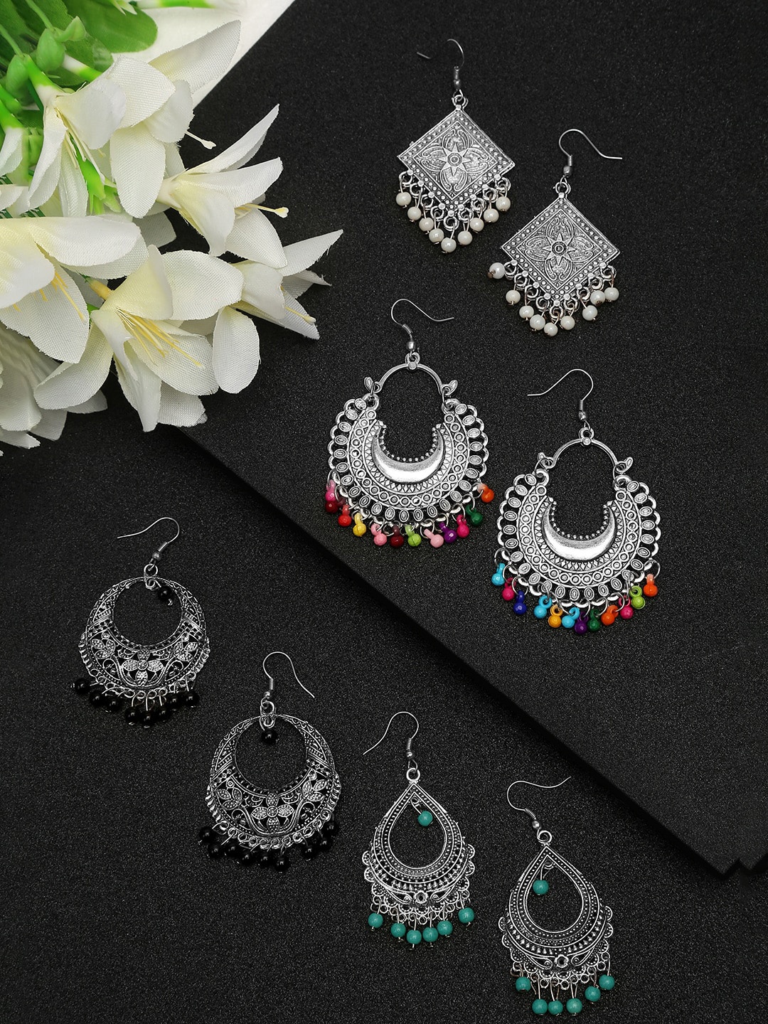 

YouBella Silver-Toned Contemporary Drop Earrings