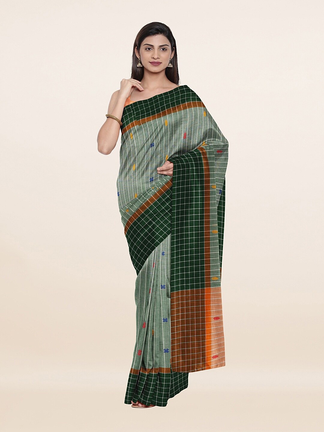 

Pothys Green & Red Woven Design Pure Cotton Saree