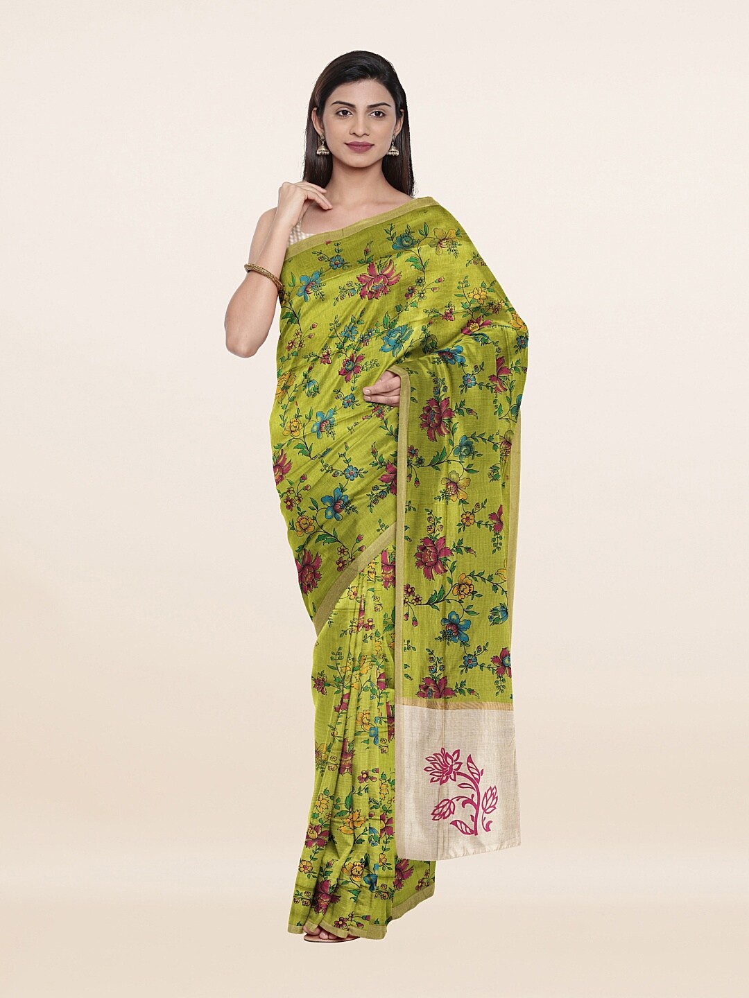 

Pothys Green & Red Floral Printed Pure Cotton Saree