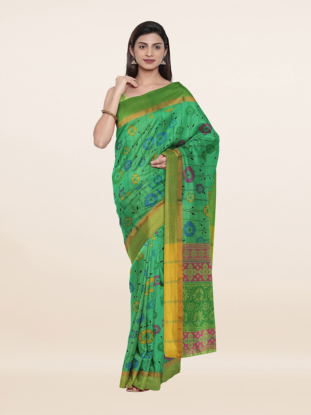 

Pothys Green & Purple Floral Pure Cotton Saree