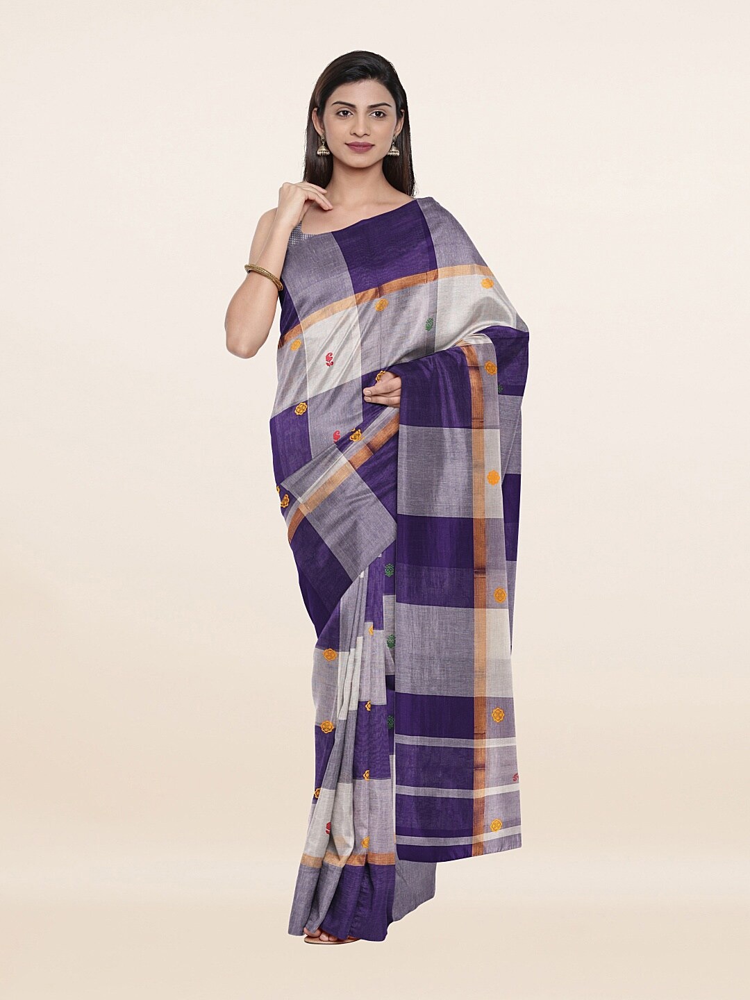 

Pothys White & Blue Ethnic Motifs Zari Pure Cotton Saree