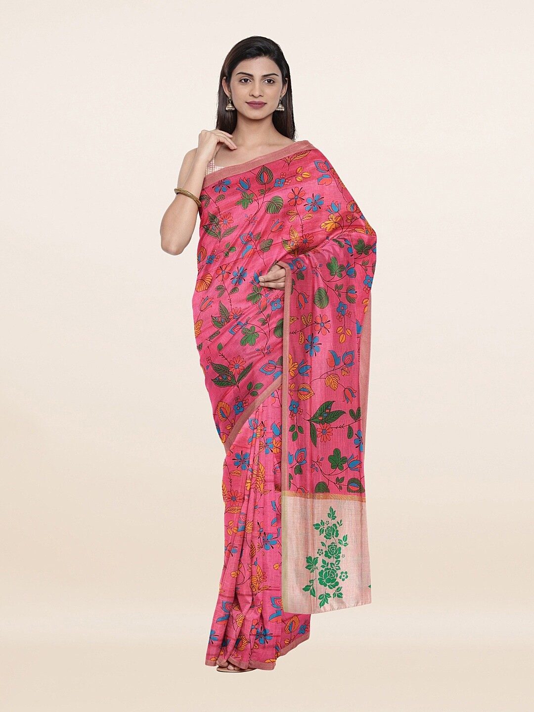 

Pothys Pink & Blue Floral Pure Cotton Saree