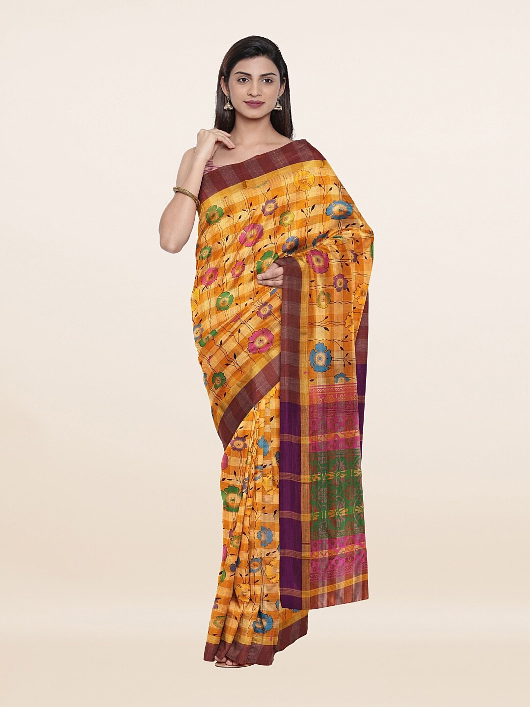 

Pothys Mustard & Green Floral Pure Cotton Saree