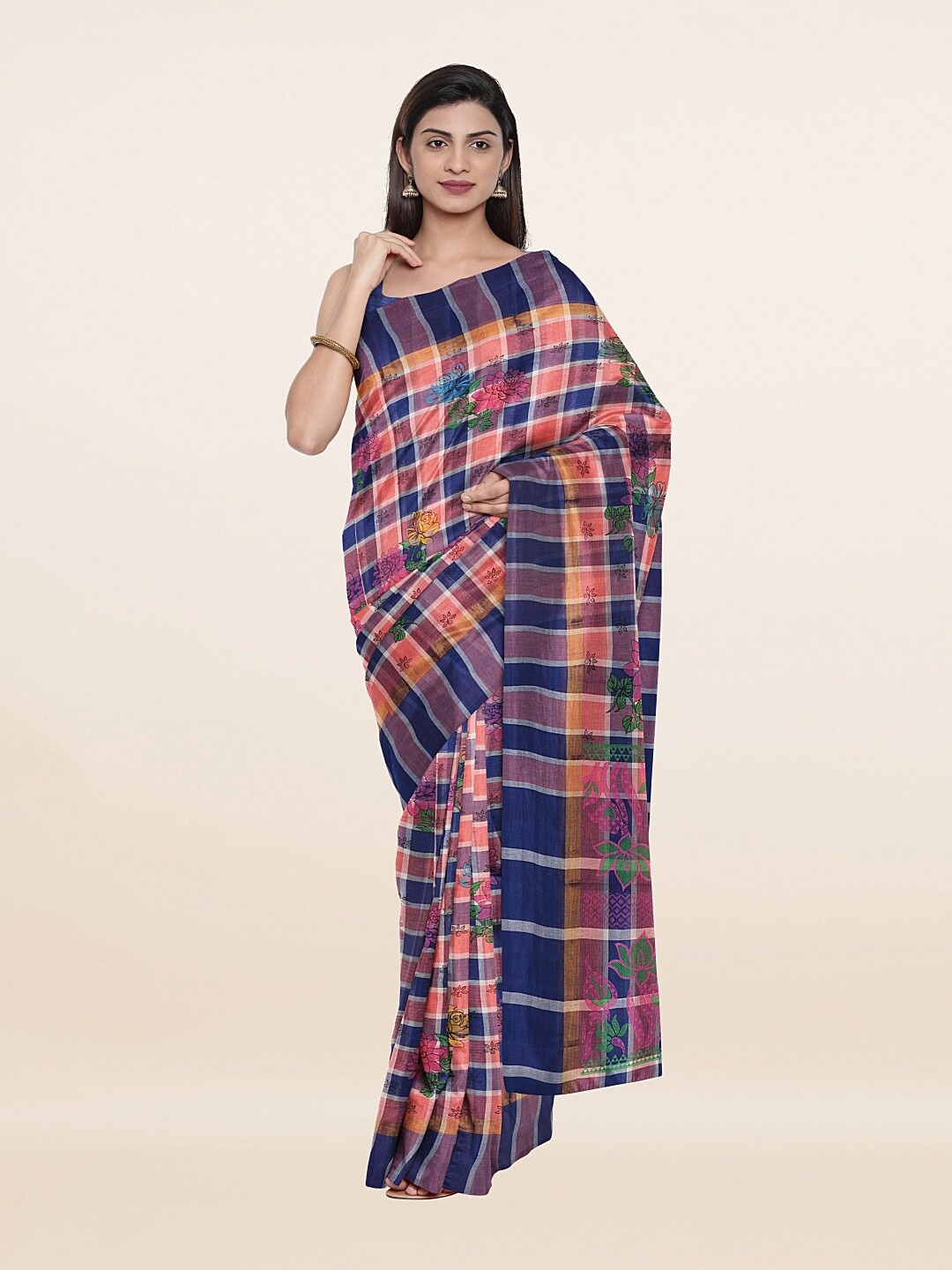 

Pothys Blue & Pink Floral Pure Cotton Saree