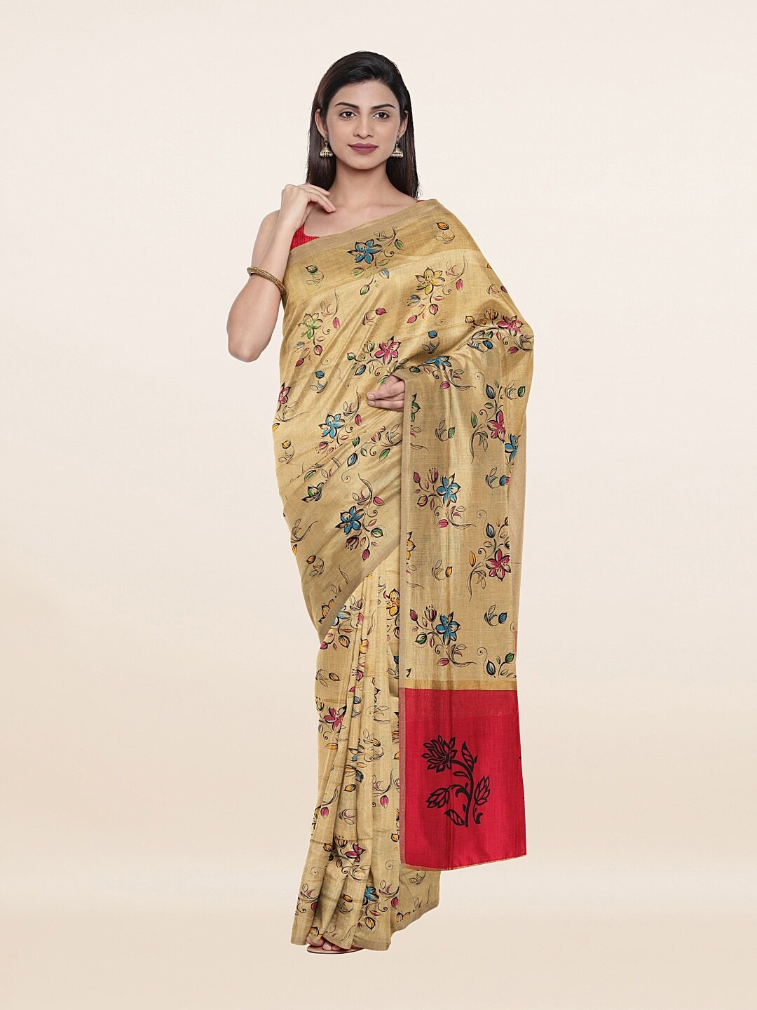 

Pothys Cream-Coloured & Red Floral Pure Cotton Saree