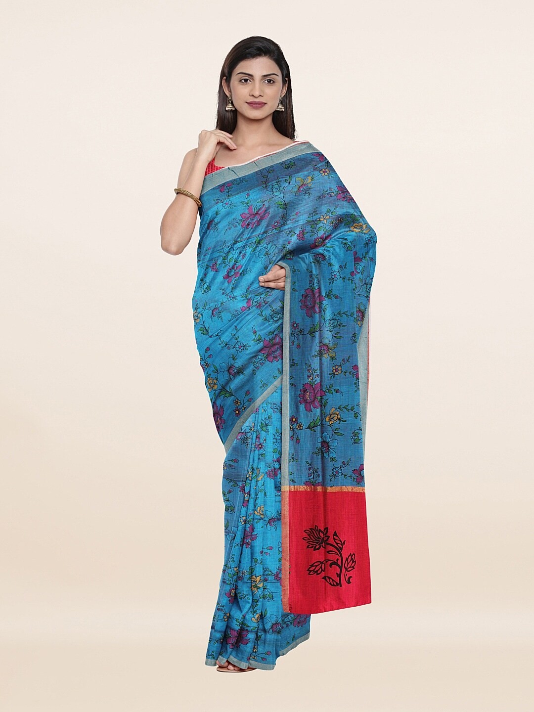

Pothys Blue & Yellow Floral Pure Cotton Saree