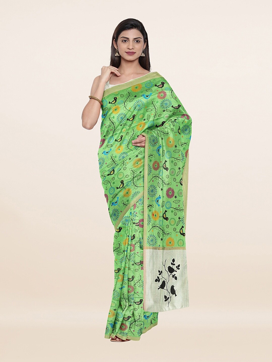 

Pothys Green & Blue Floral Pure Cotton Saree