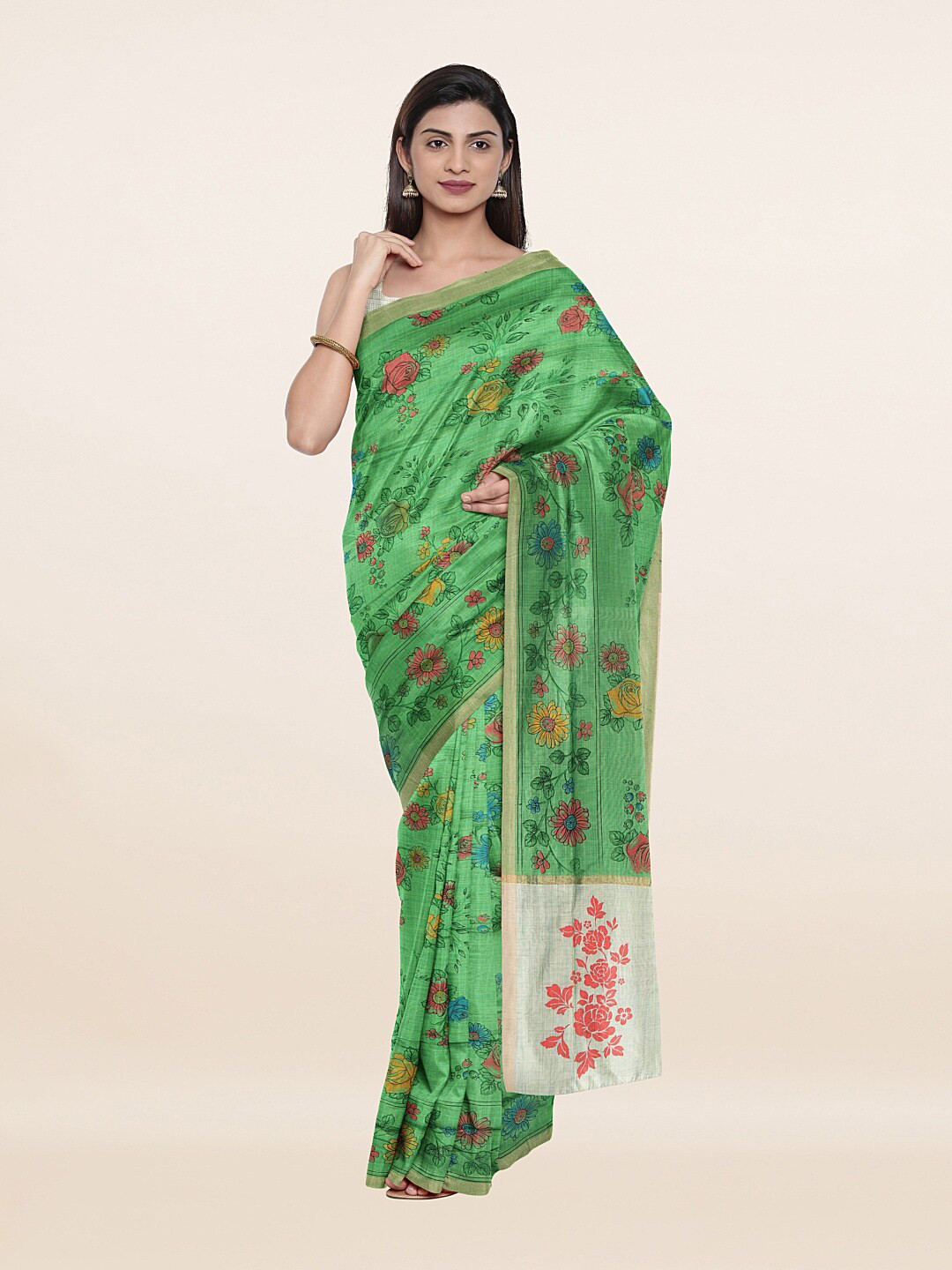 

Pothys Green & Yellow Floral Printed Pure Cotton Saree