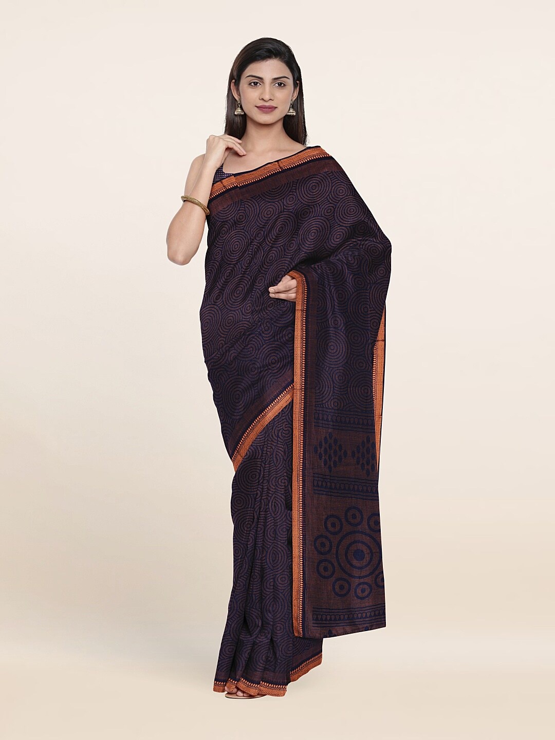 

Pothys Blue & Peach Printed Geometric Saree