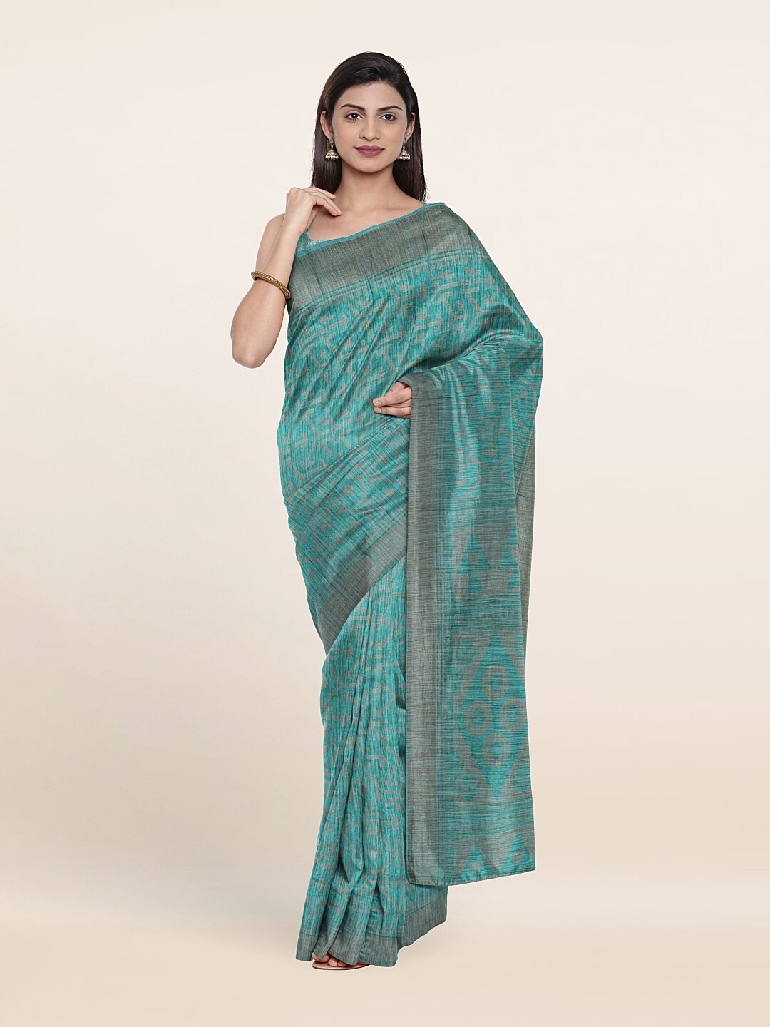 

Pothys Blue & Grey Geometric Printed Saree