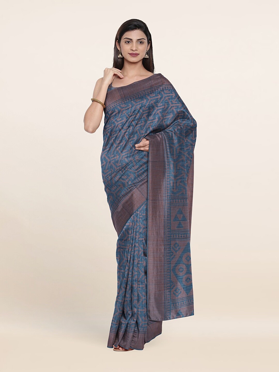 

Pothys Blue & Brown Printed Saree