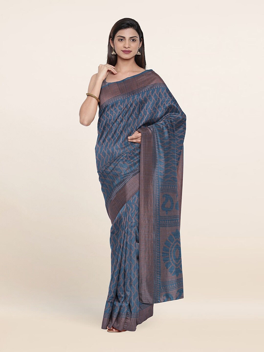 

Pothys Blue & Grey Woven Design Saree