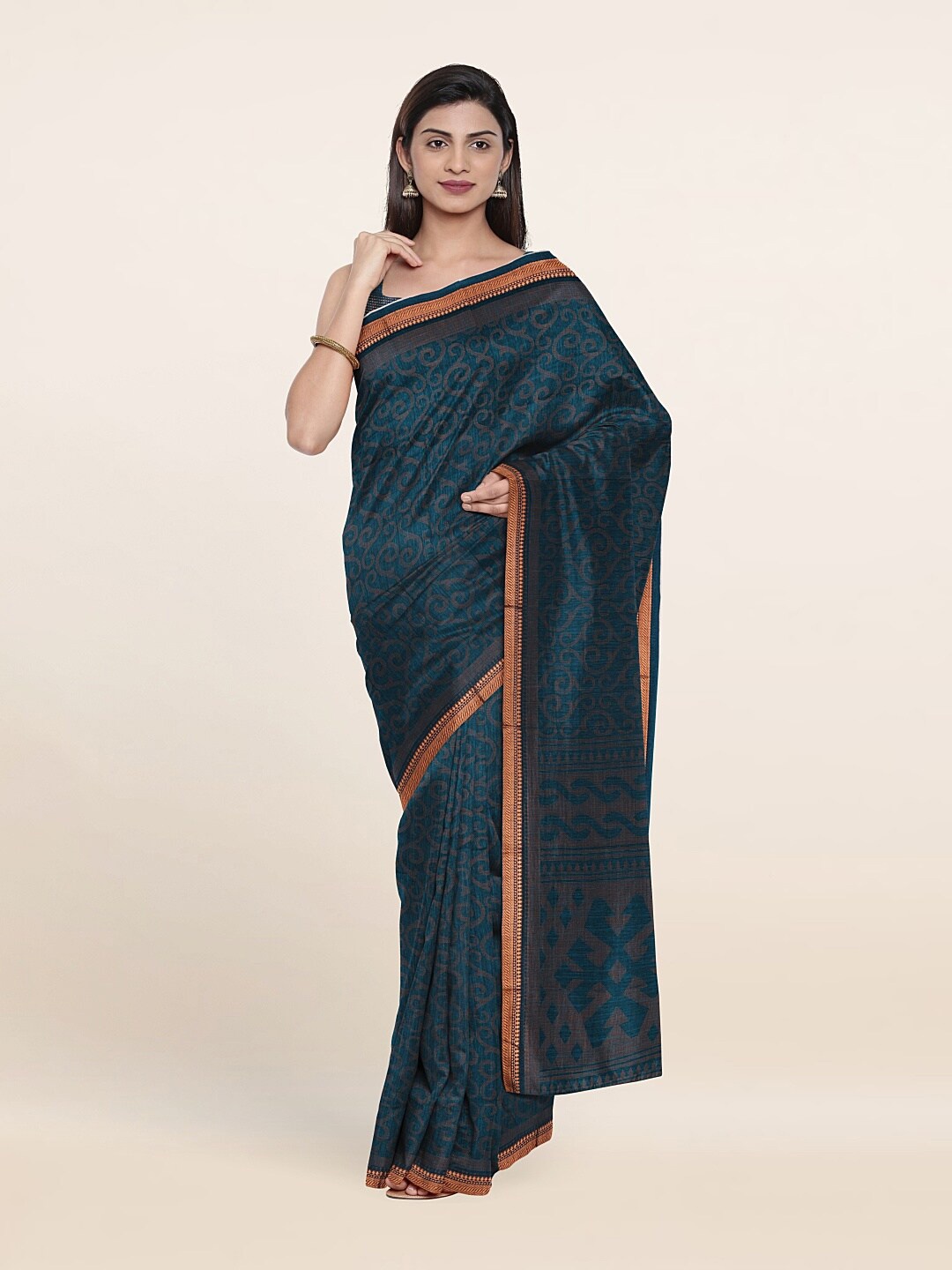 

Pothys Blue & Gold-Toned Cotton Blend Saree