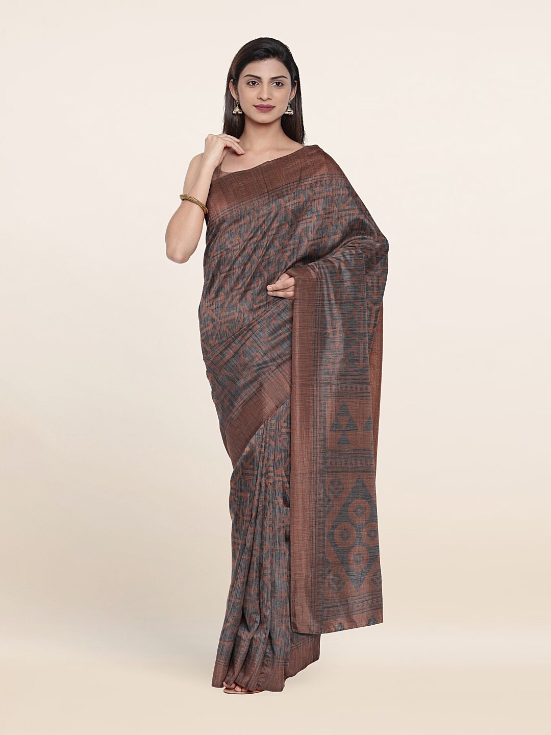 

Pothys Grey & Brown Cotton Blend Saree