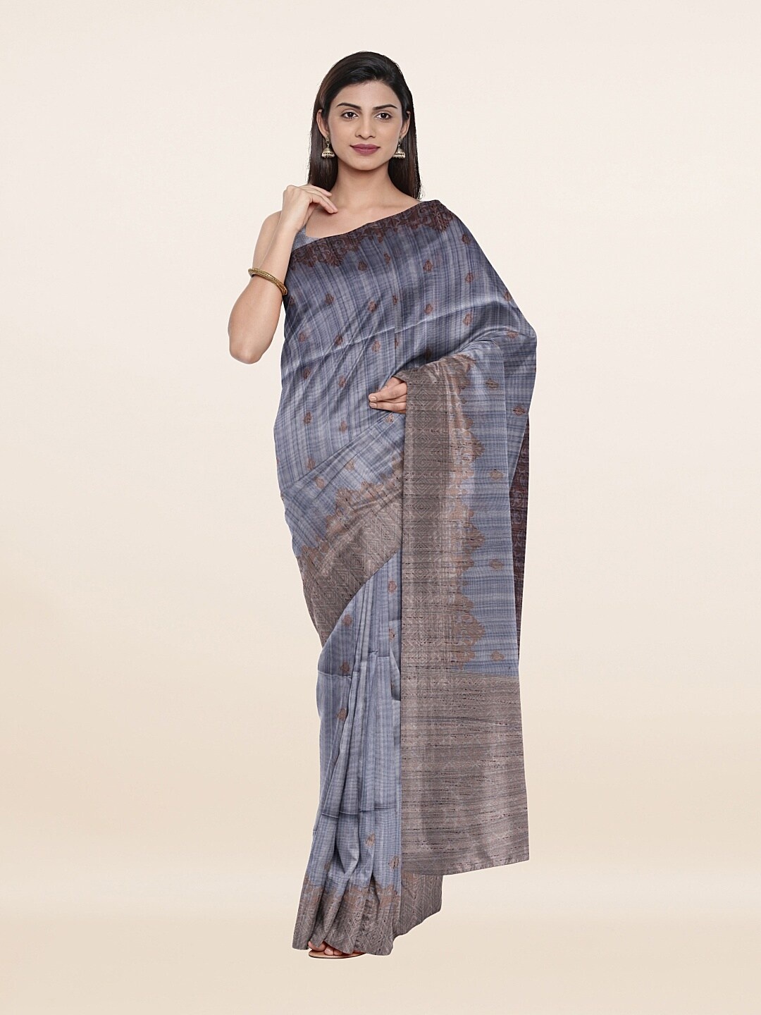 

Pothys Grey & Brown Floral Pure Cotton Saree