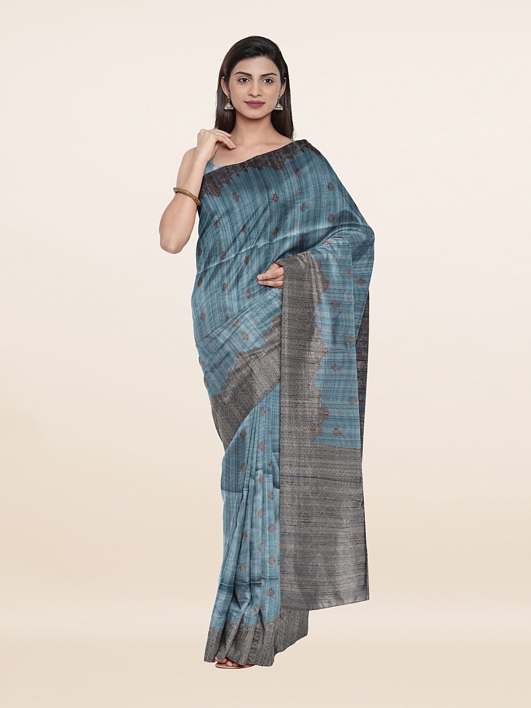 

Pothys Blue & Grey Woven Design Pure Cotton Saree