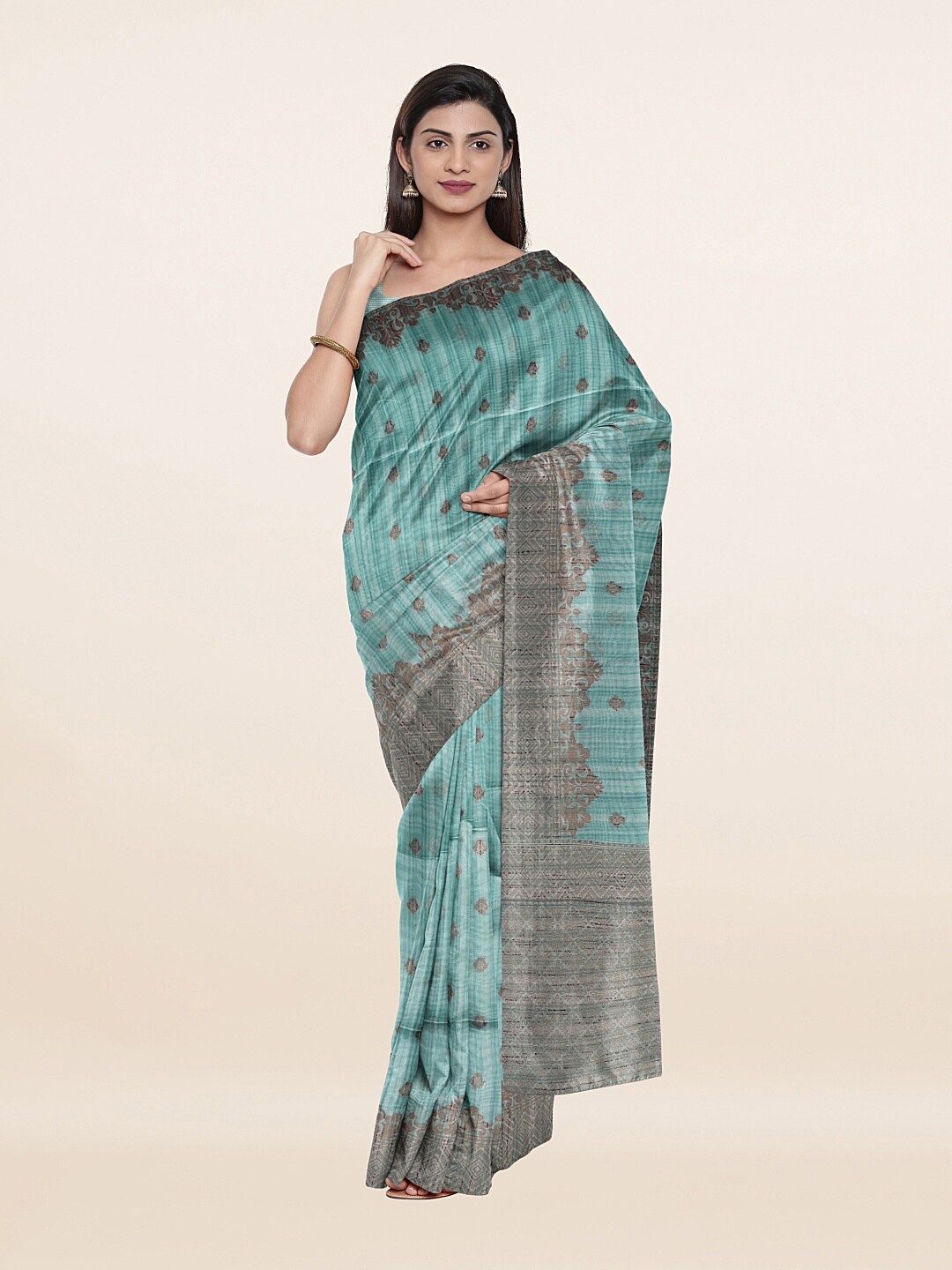 

Pothys Blue & Grey Woven Design Pure Cotton Saree