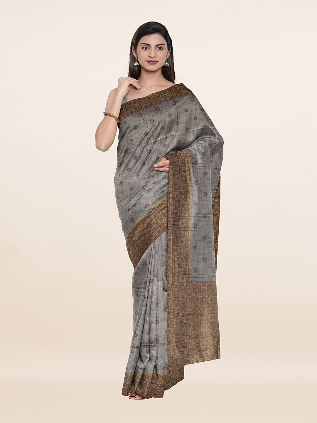 

Pothys Grey & Brown Floral Pure Cotton Saree