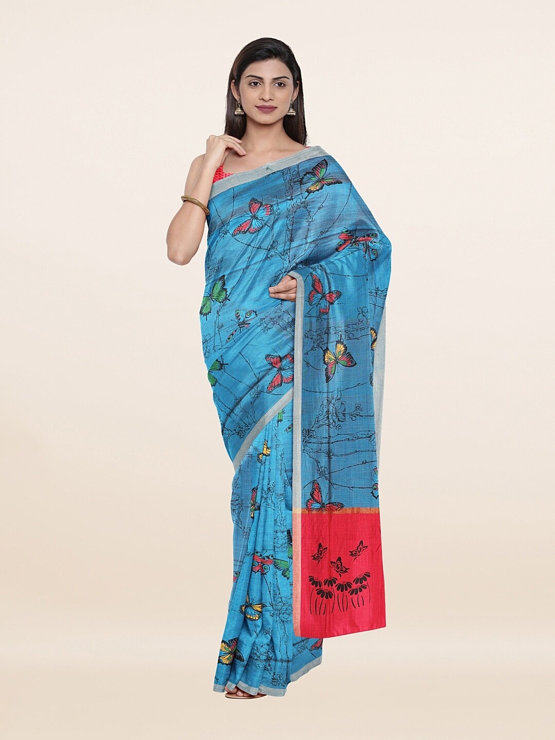

Pothys Blue & Red Pure Cotton Saree