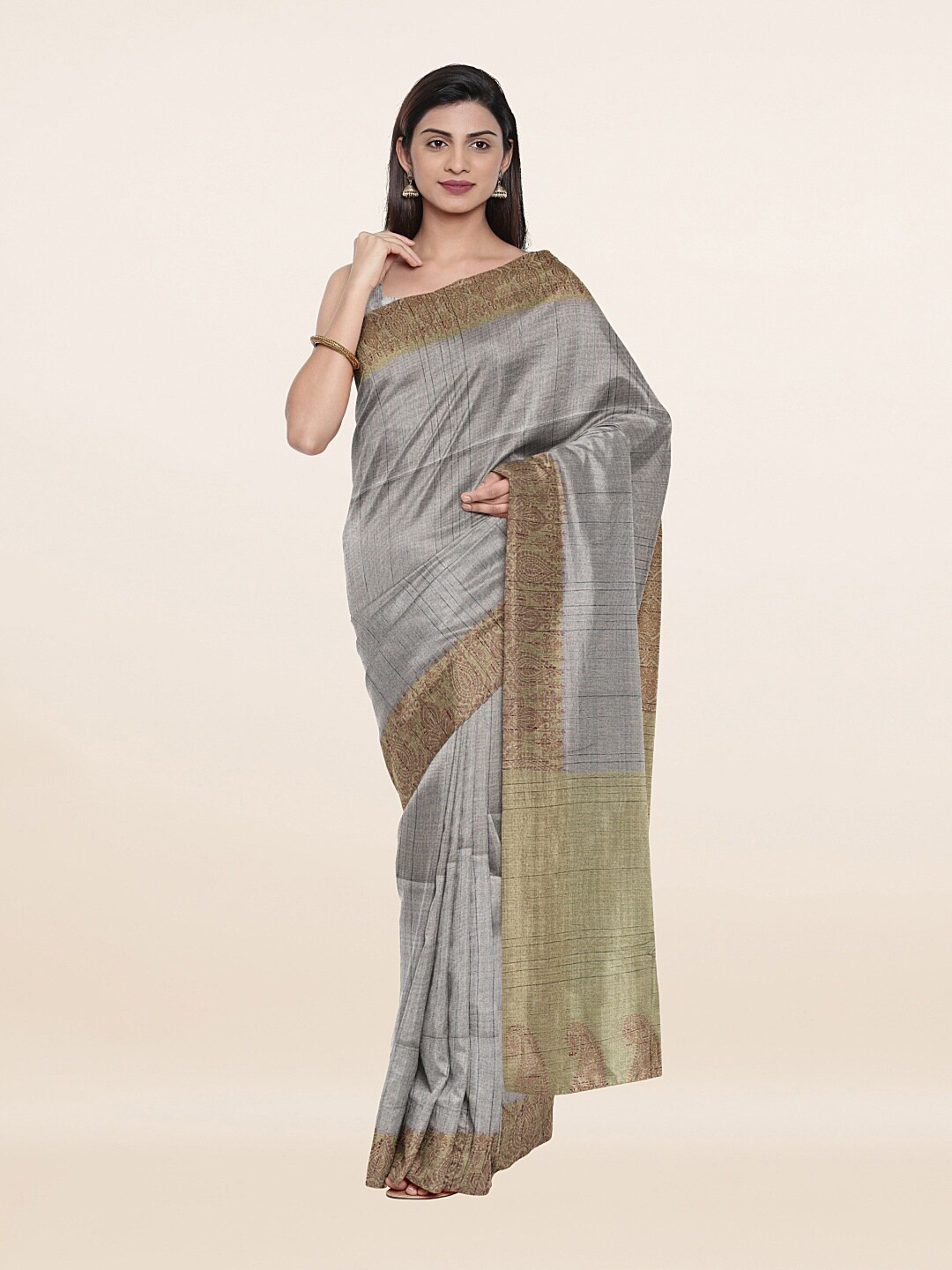 

Pothys Grey Ethnic Motifs Pure Cotton Saree