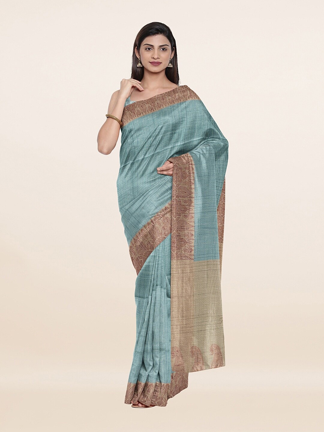 

Pothys Blue & Grey Pure Cotton Saree