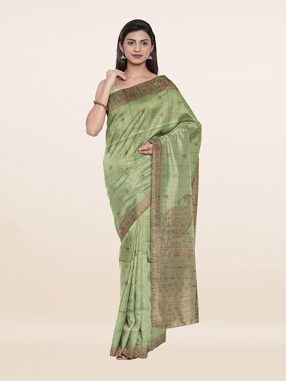 

Pothys Green & Brown Woven Design Pure Cotton Saree