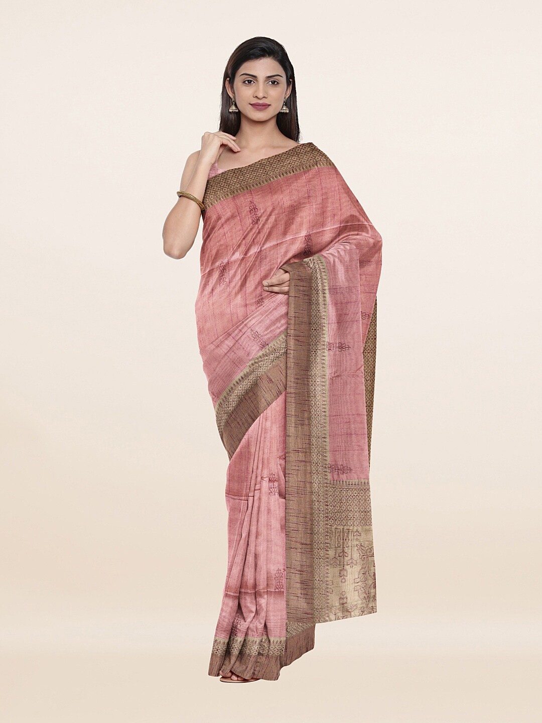 

Pothys Pink & Gold-Toned Woven Design Pure Cotton Saree