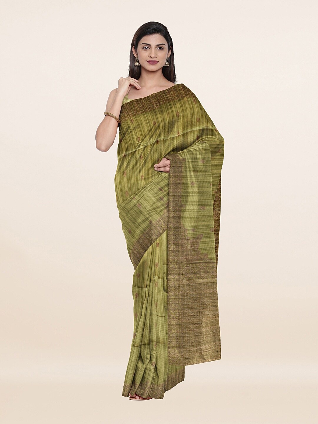 

Pothys Green & Grey Woven Design Pure Cotton Saree
