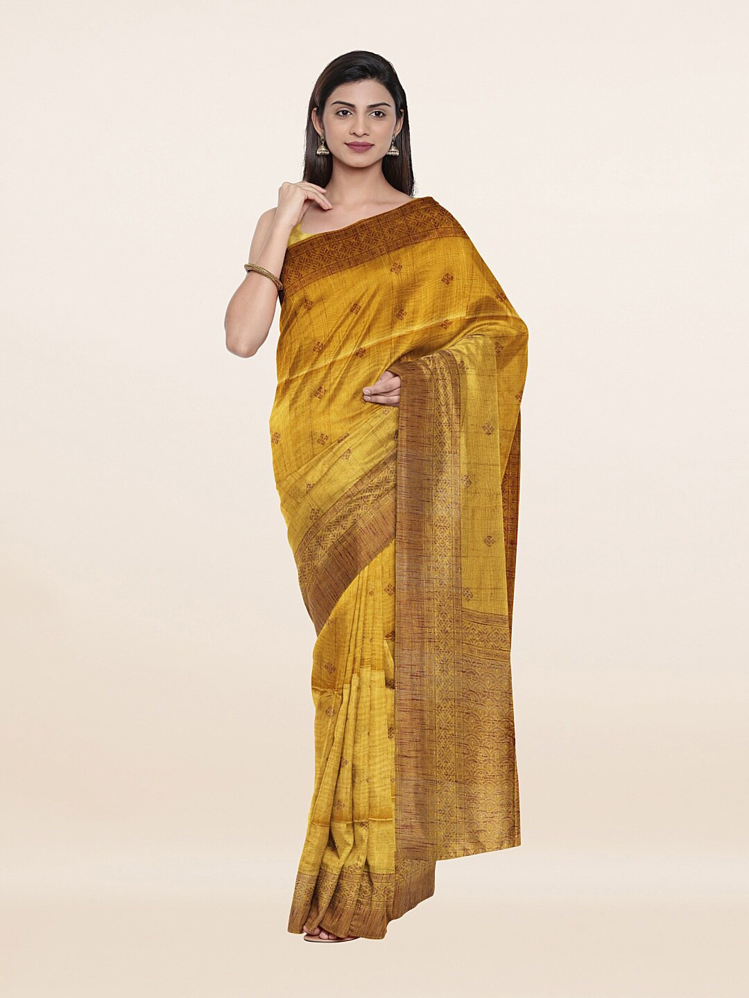 

Pothys Yellow & Brown Ethnic Motifs Woven Design Pure Cotton Saree