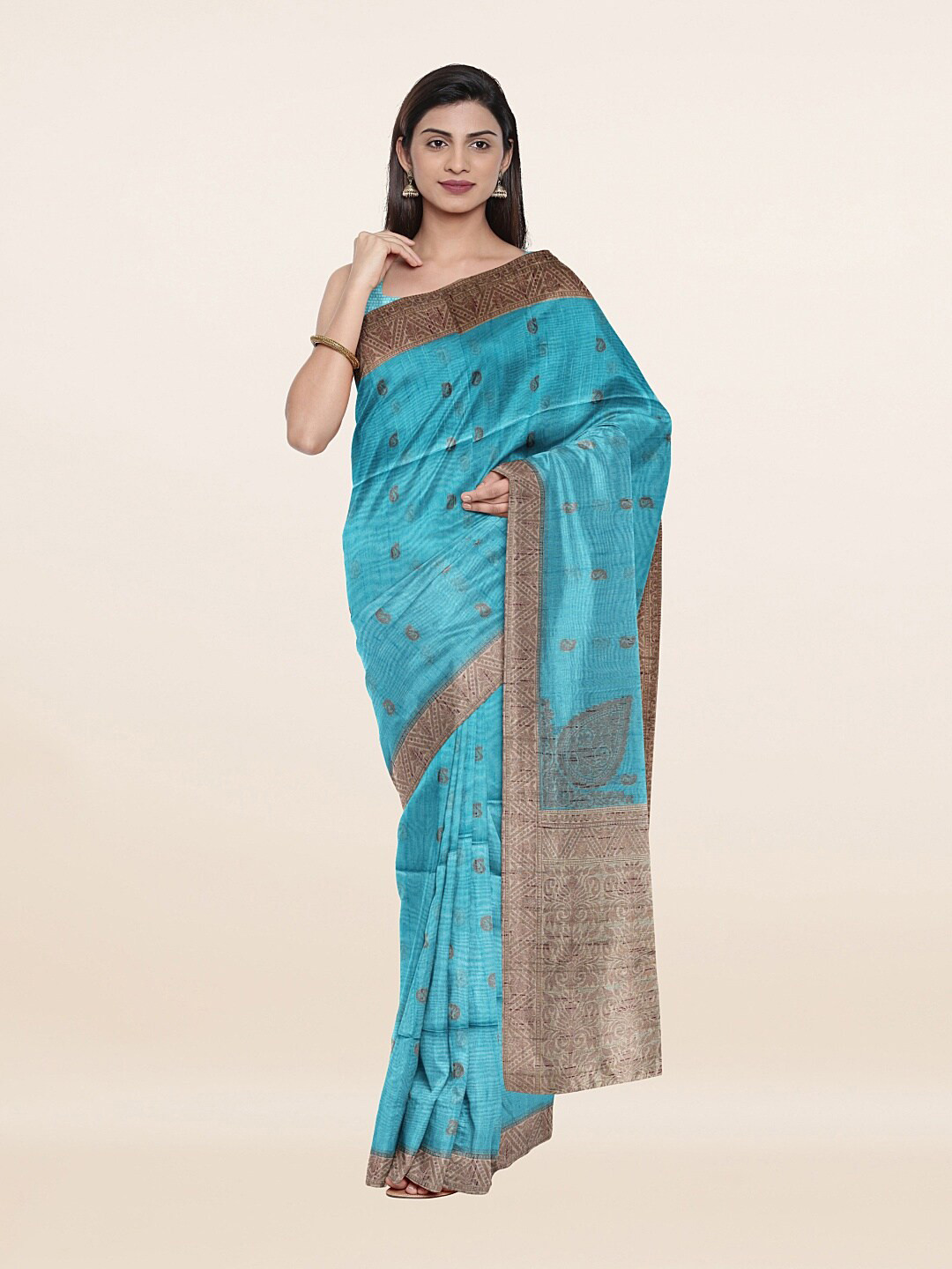 

Pothys Blue & Grey Paisley Pure Cotton Saree
