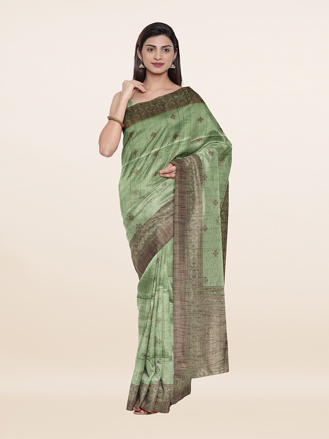 

Pothys Green & Grey Woven Design Pure Cotton Saree