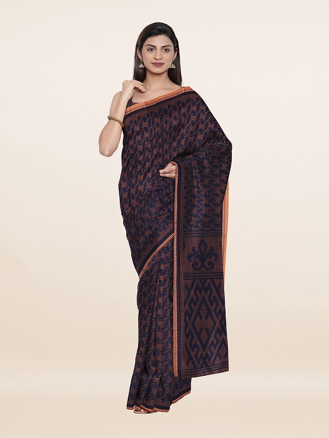 

Pothys Blue & Gold-Toned Printed Saree