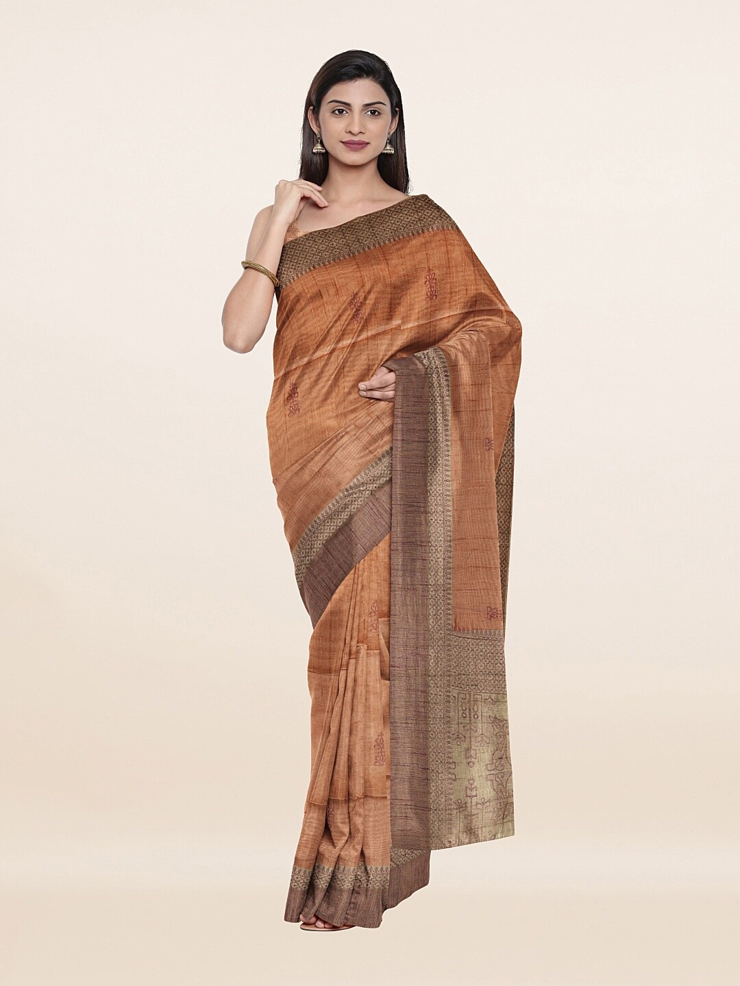 

Pothys Peach & Grey Ethnic Motifs Woven Design Pure Cotton Saree