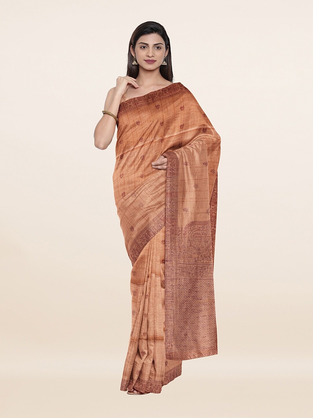 

Pothys Peach-Coloured Woven Design Pure Cotton Saree