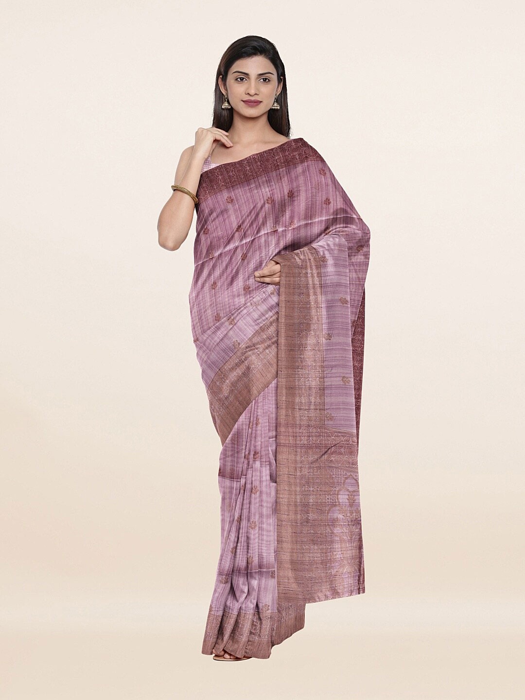 

Pothys Lavender & Beige Woven Design Pure Cotton Saree