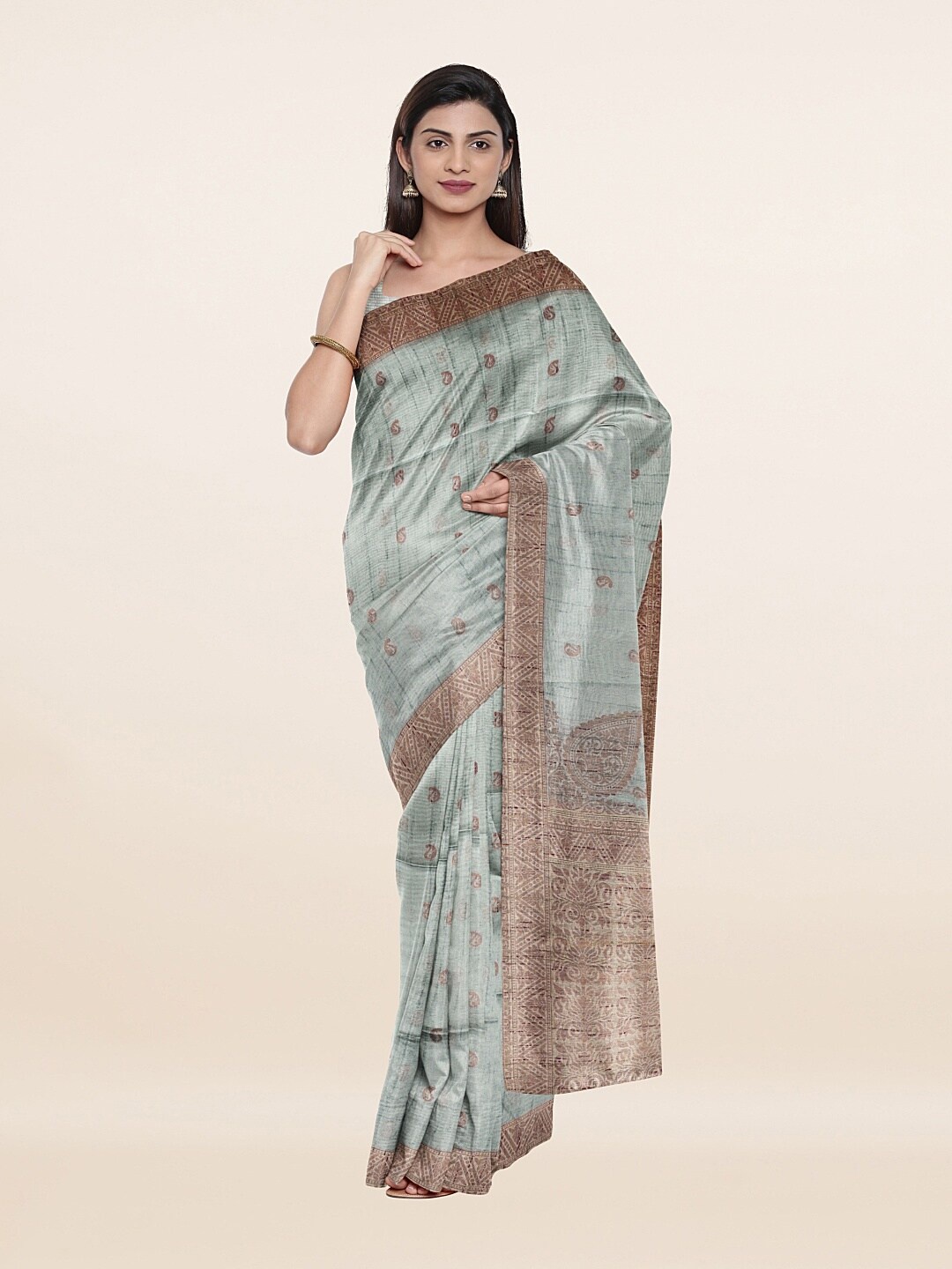 

Pothys Grey & Beige Ethnic Motifs Pure Cotton Saree