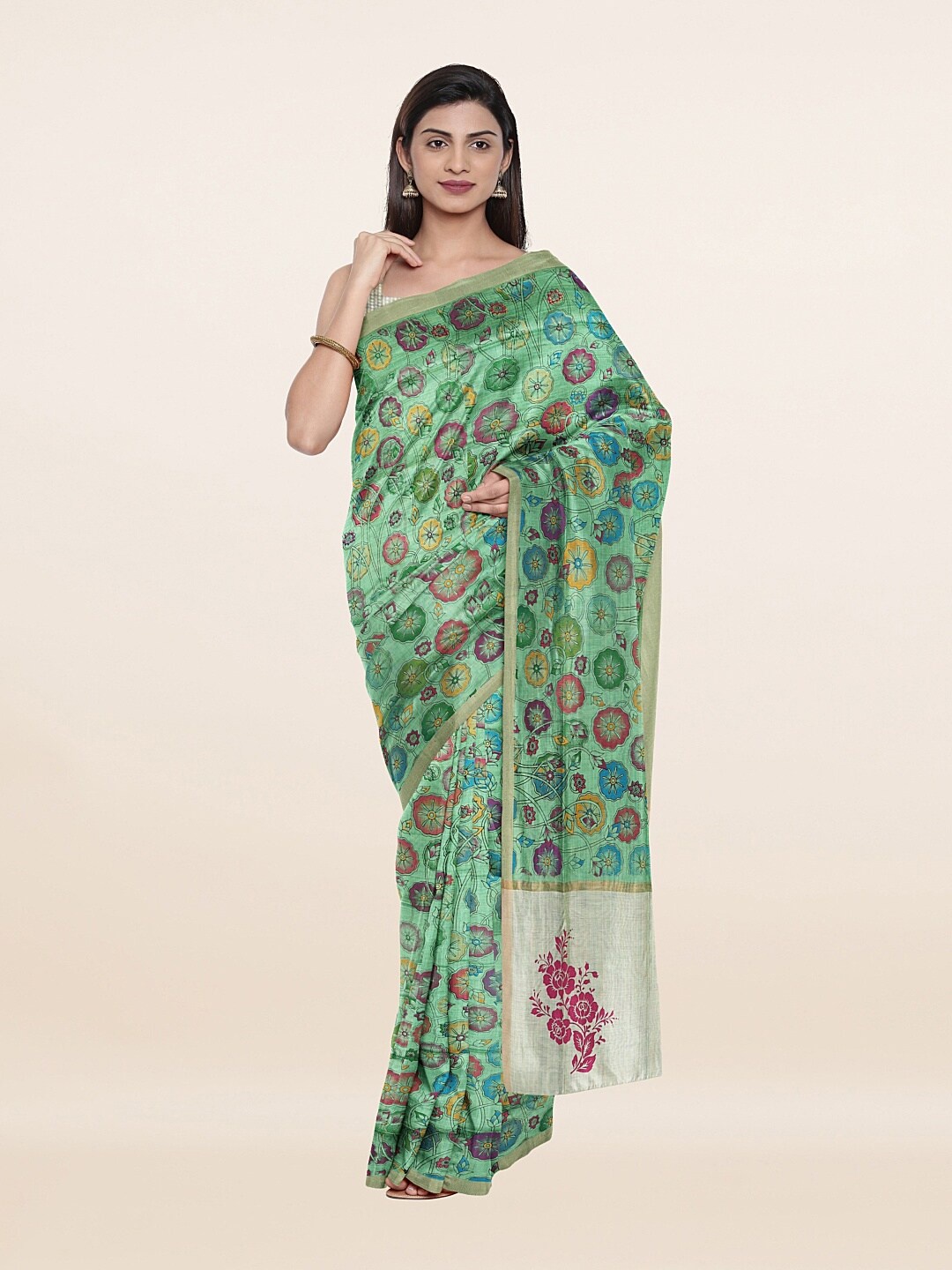 

Pothys Green & Yellow Floral Pure Cotton Saree