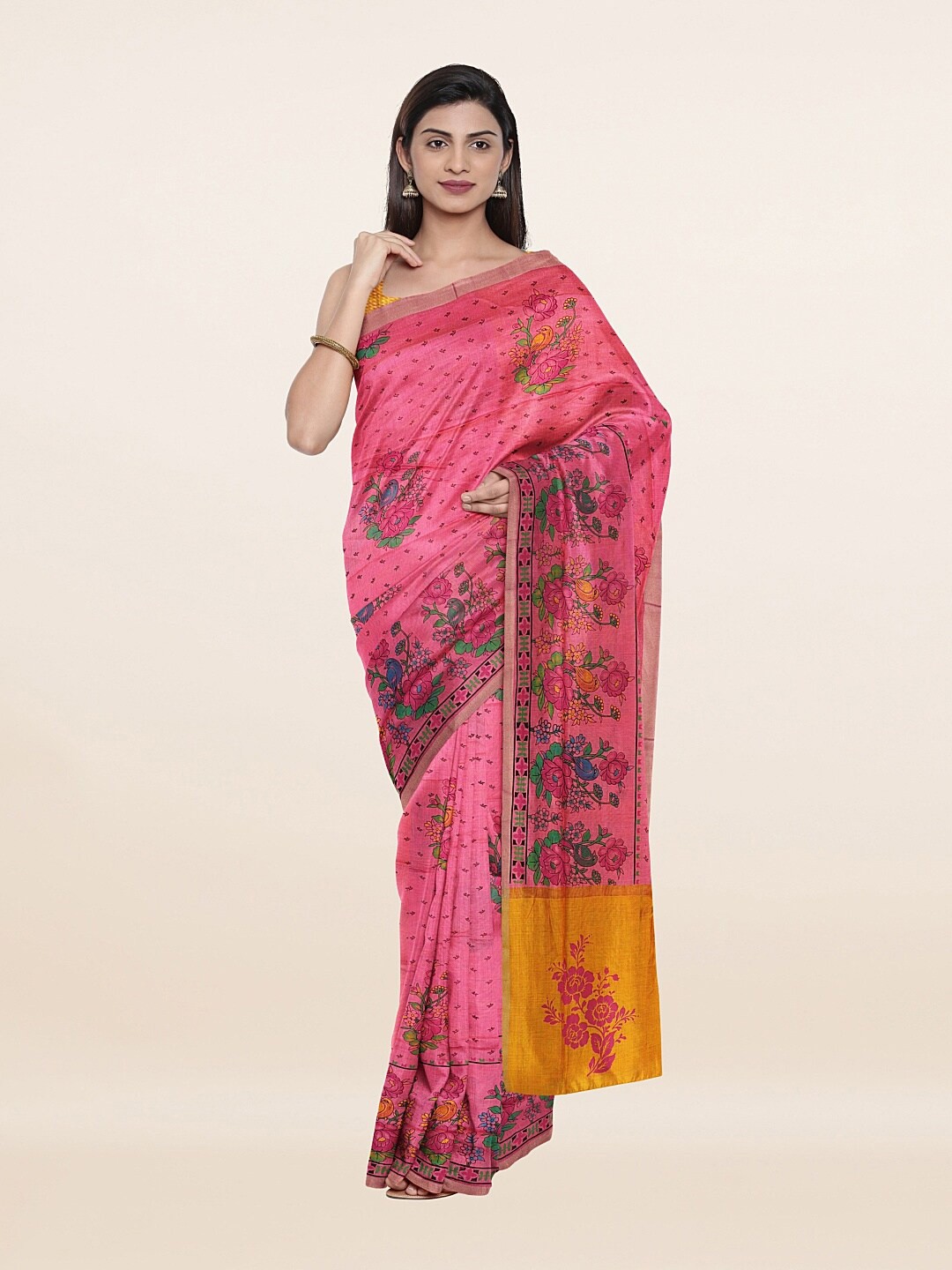 

Pothys Pink & Yellow Floral Pure Cotton Saree