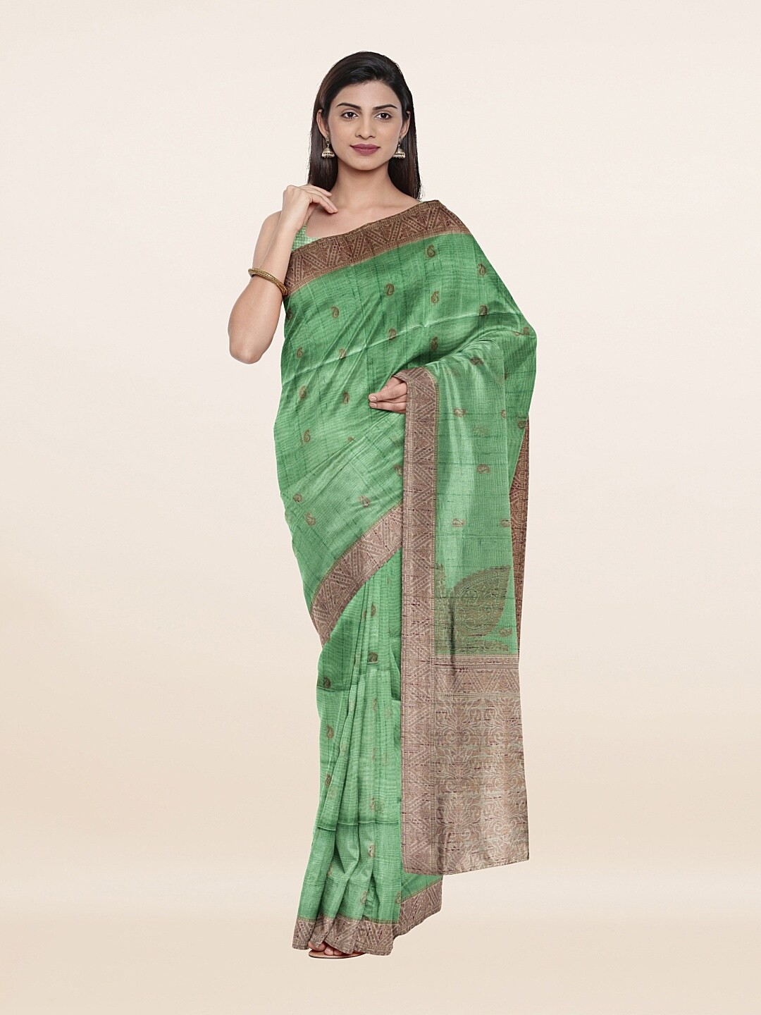 

Pothys Green & Brown Woven Design Pure Cotton Saree