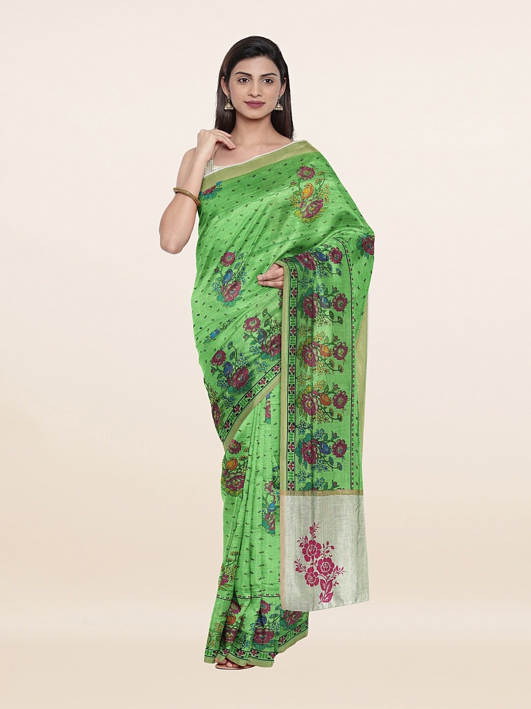 

Pothys Green & Blue Floral Printed Pure Cotton Saree