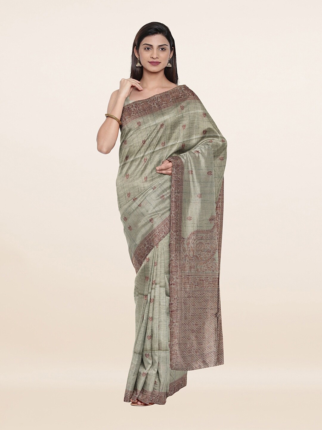 

Pothys Grey & Green Woven Design Pure Cotton Saree