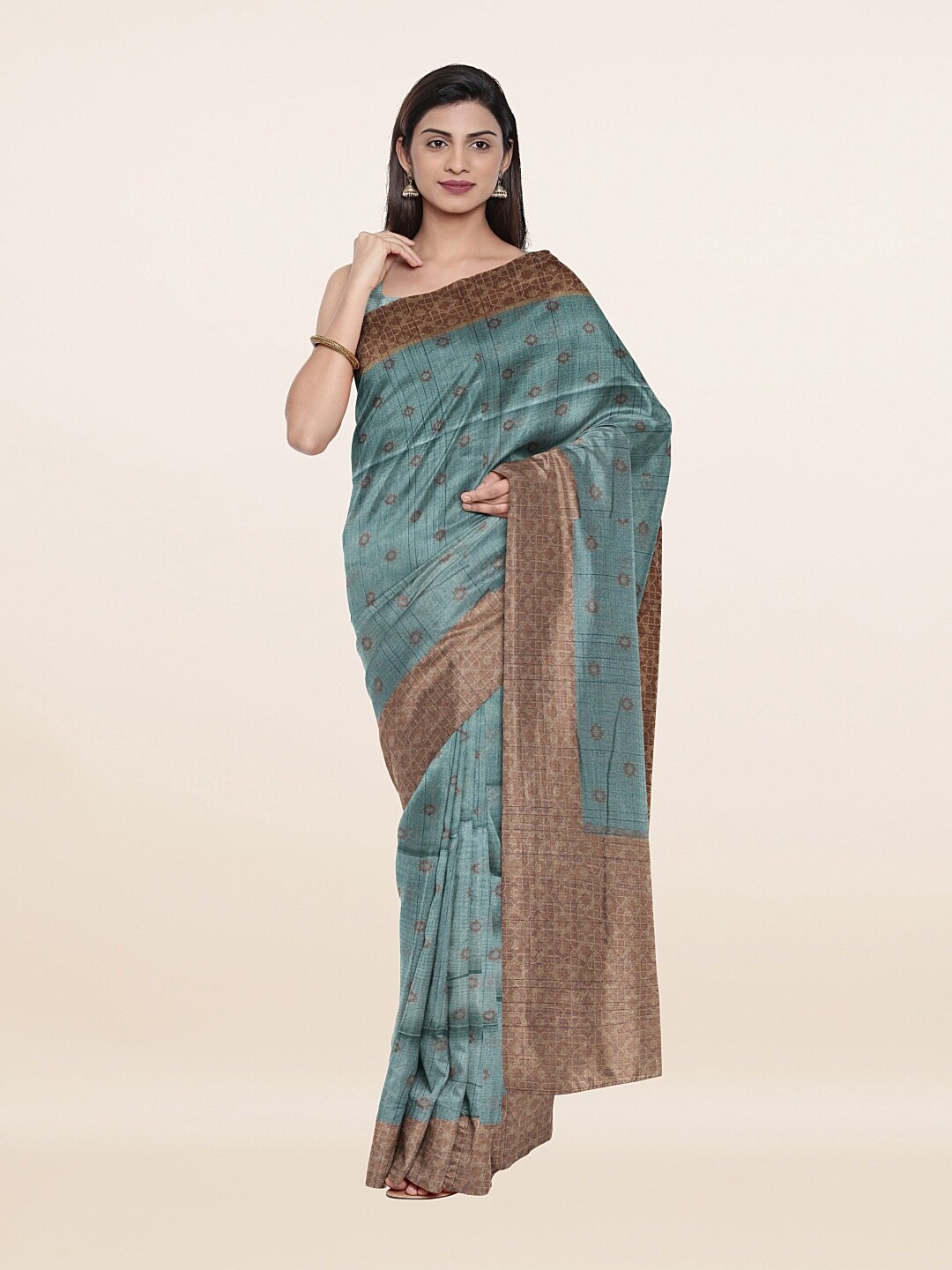 

Pothys Blue & Grey Ethnic Motifs Pure Cotton Saree