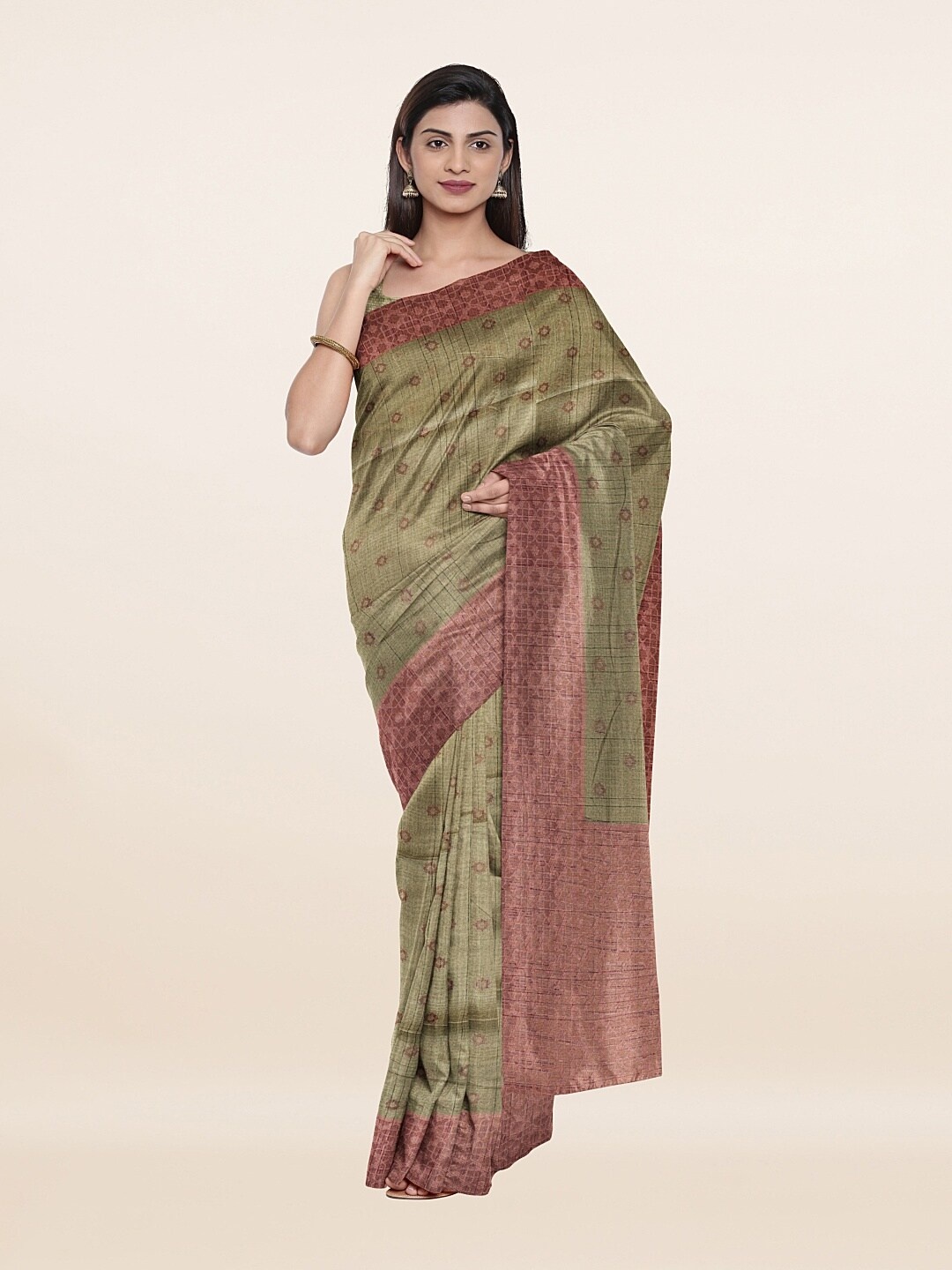 

Pothys Green & Pink Woven Design Pure Cotton Saree
