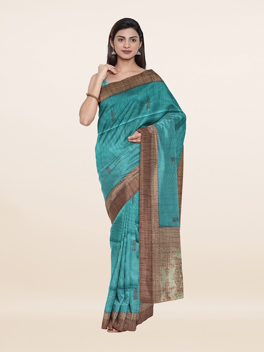 

Pothys Blue & Green Woven Design Pure Cotton Saree
