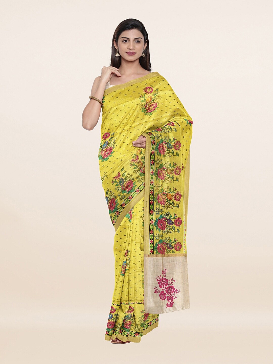 

Pothys Yellow & Red Floral Pure Cotton Saree