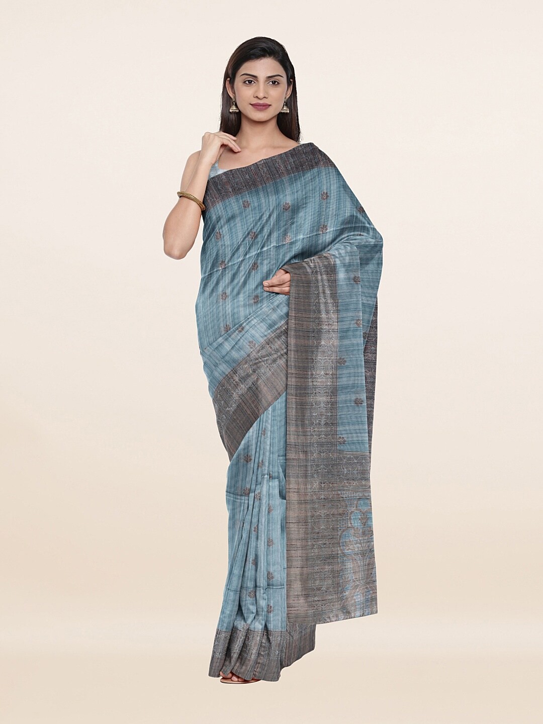 

Pothys Blue & Grey Woven Design Pure Cotton Saree